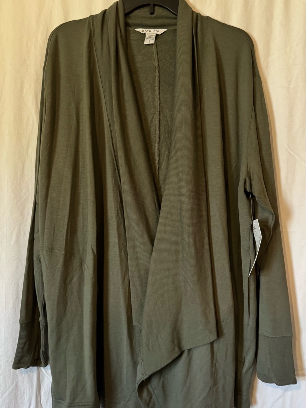 Athleta NWT Olive Green Draped Open-Front Cardigan - Size L